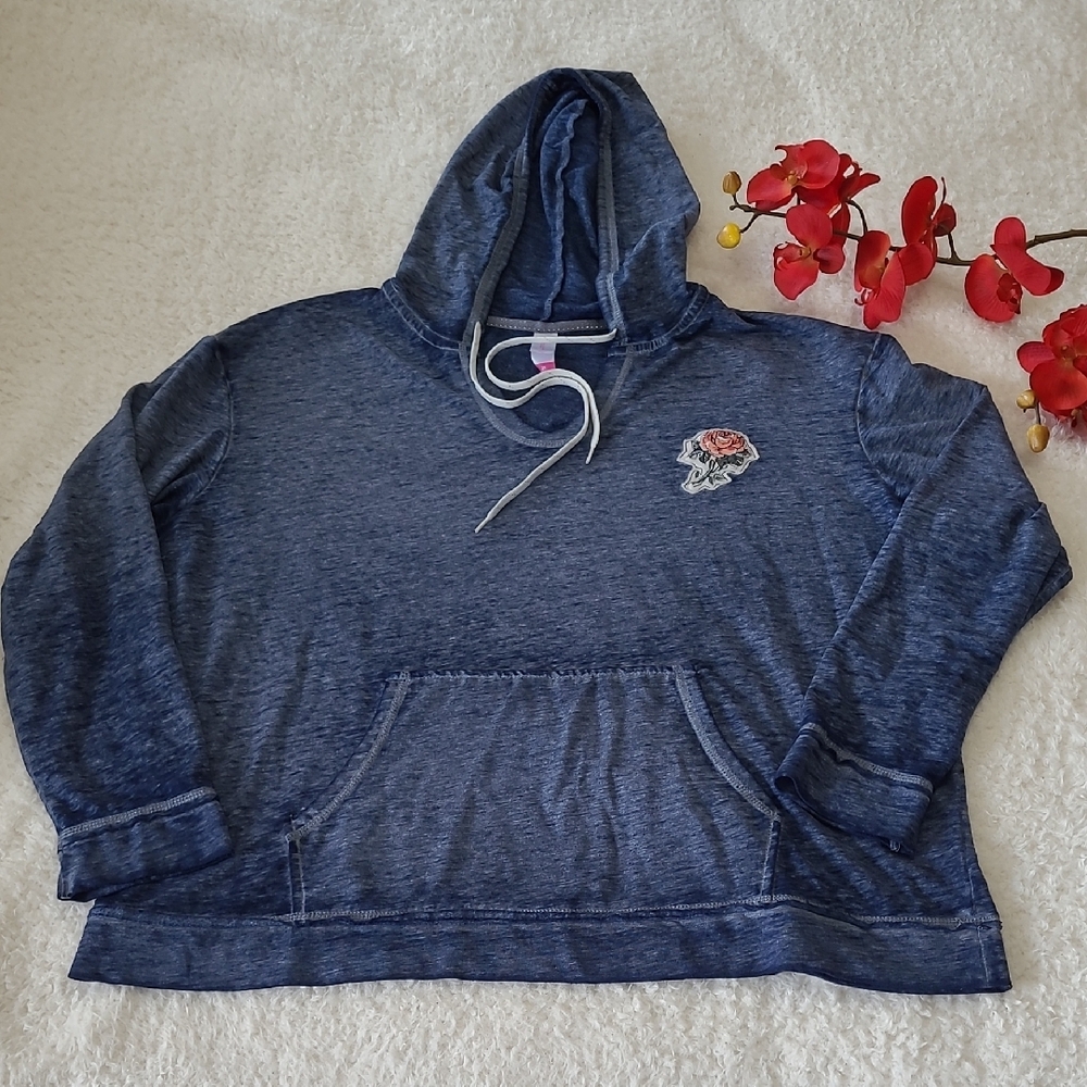 Hoodie Kanga Pouch Sleepwear Pebbled Blue Rose Applique No Boundaries So Soft 2X - Picture 2 of 11